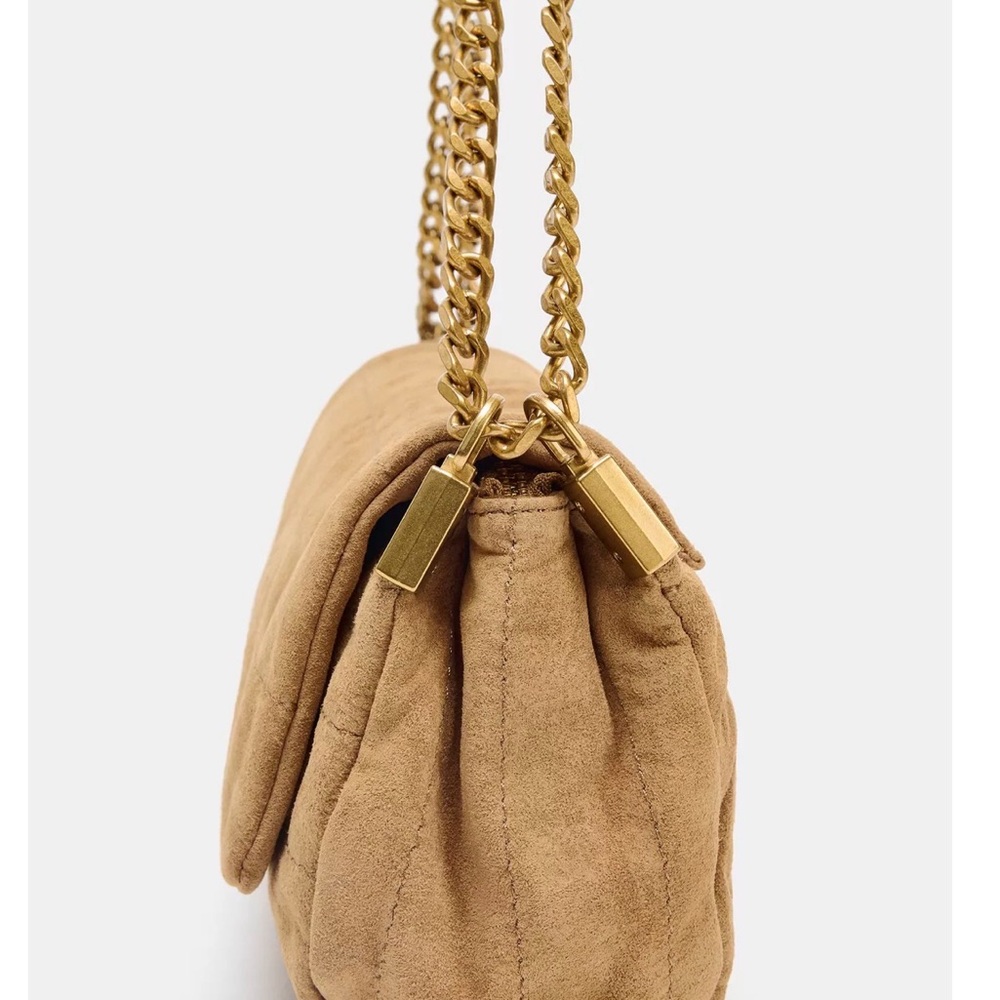 Zara Elegant Tan Suede Chain Shoulder Crossbody bag brand new